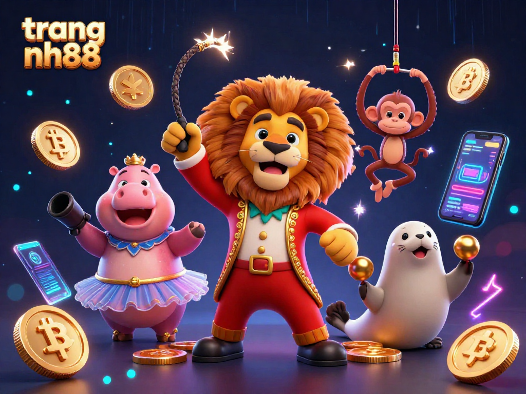 Experience thrilling gaming at trang nh88 featuring animated circus characters and vibrant casino elements.