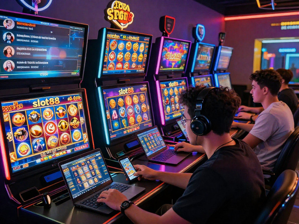 Exciting slot88 gameplay environment showcasing players interacting with vibrant online slots and community chats.