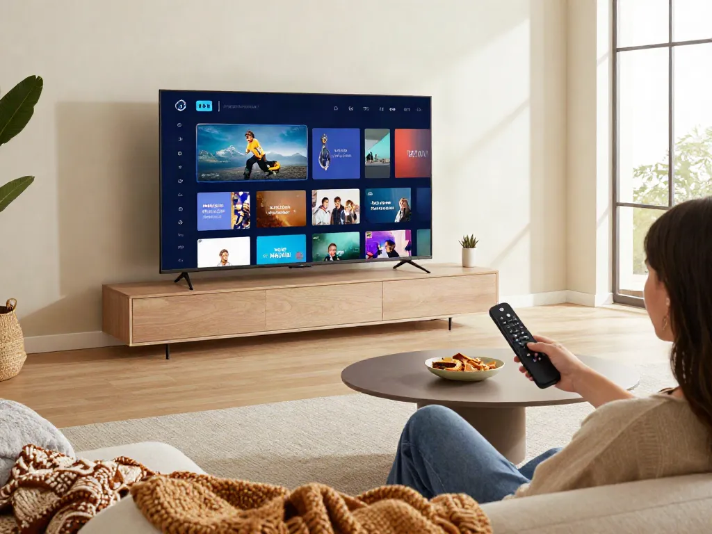 Person enjoying entertainment on Fire TV Stick in a cozy living room setting.