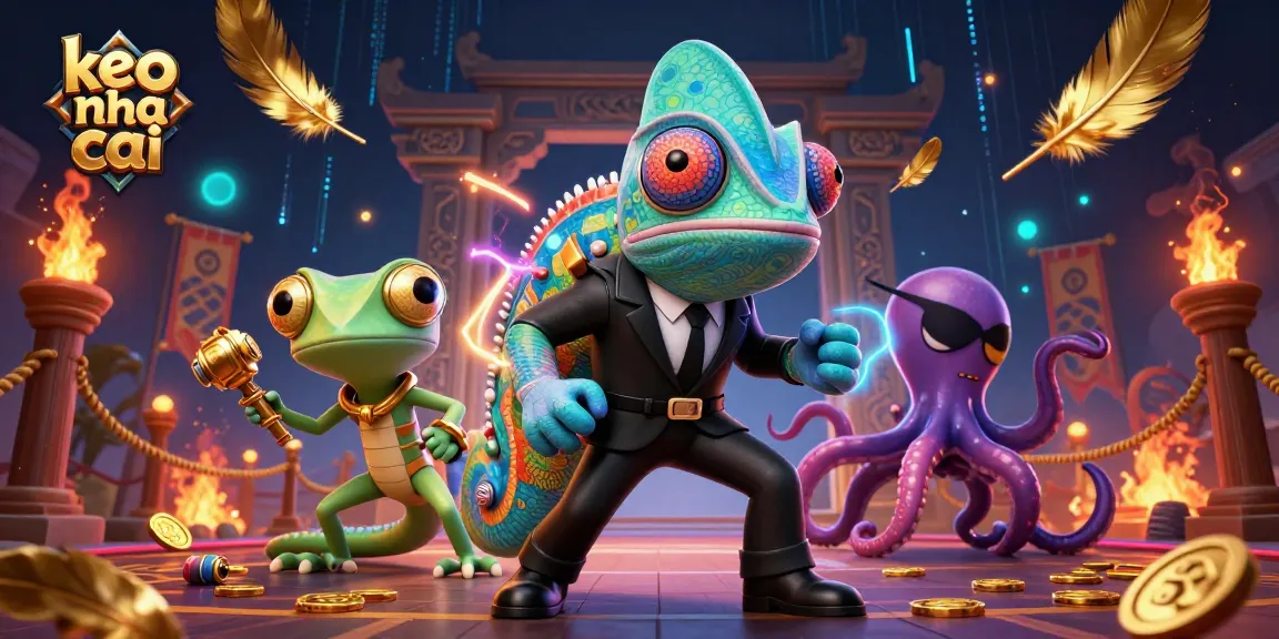 Experience the excitement of keo nha cai in a thrilling 3D scene with vibrant characters and casino elements.