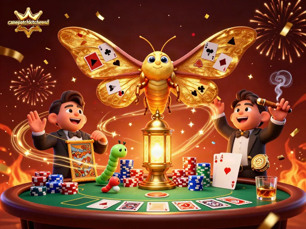 canepatchkitchensd showcases a vibrant 3D casino scene with poker elements and a magical energy display.