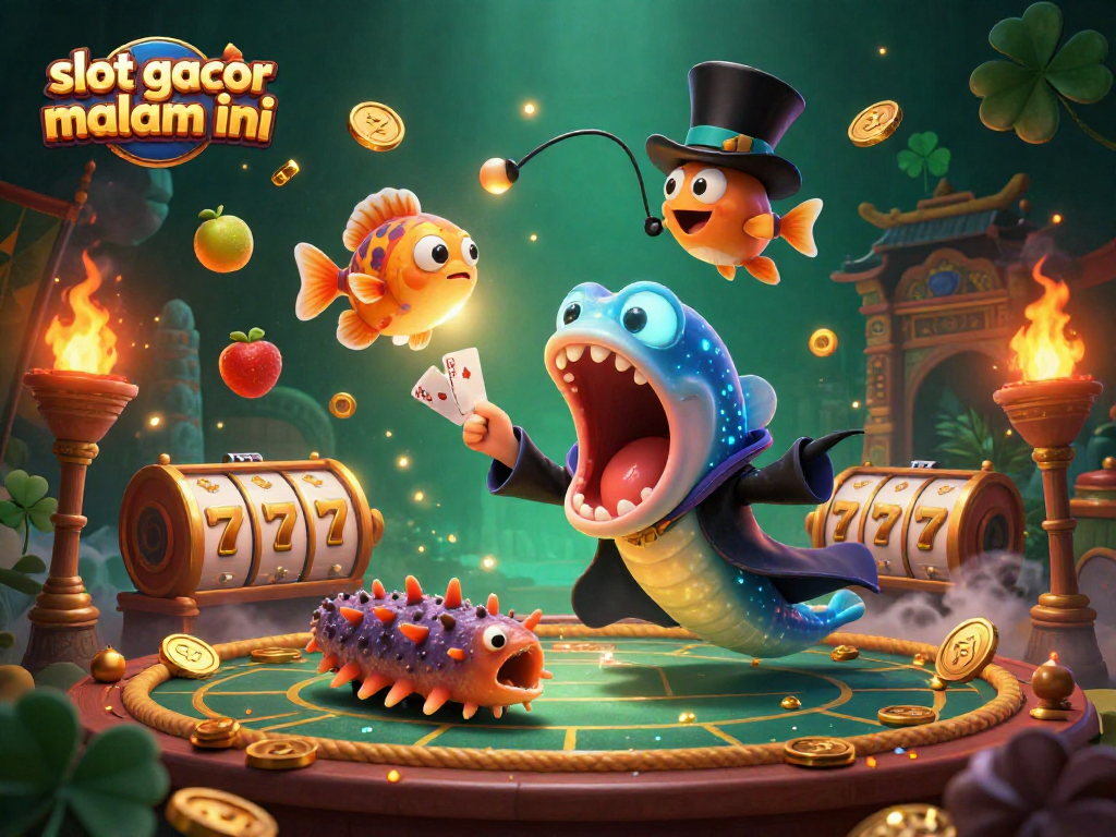 Engage with slot gacor malam ini in a vibrant, magical underwater casino scene.