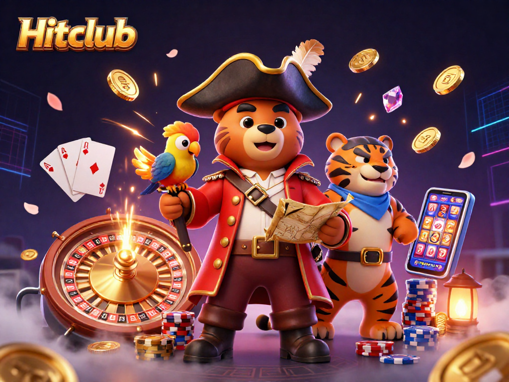 Spin and win with Hitclub's colorful casino adventure featuring pirate captain bear and his crew.